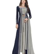 Navy blue embroidered crepe salwar