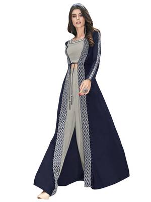 Navy blue embroidered crepe salwar 3