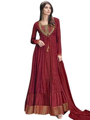 Maroon embroidered chiffon salwar 1