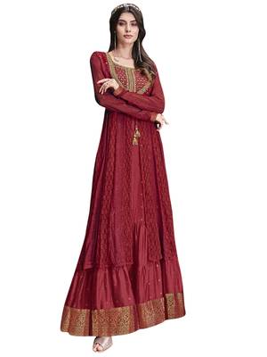 Maroon embroidered chiffon salwar 3