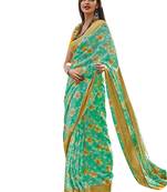 Green printed cotton poly saree with blouse
