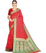 Red woven banarasi silk saree with blouse