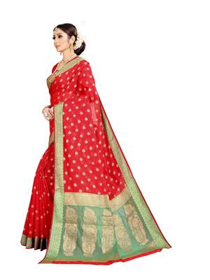 Red woven banarasi silk saree with blouse 2