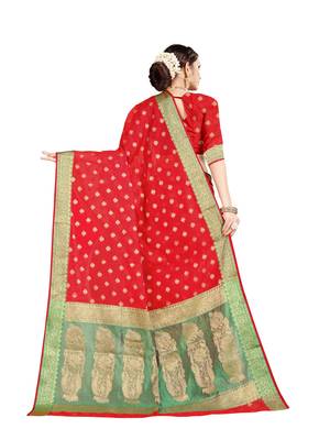 Red woven banarasi silk saree with blouse 3