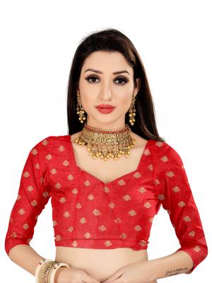 Red woven banarasi silk saree with blouse 4