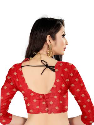 Red woven banarasi silk saree with blouse 5