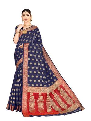 Blue woven banarasi silk saree with blouse 1