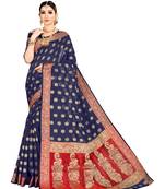 Blue woven banarasi silk saree with blouse