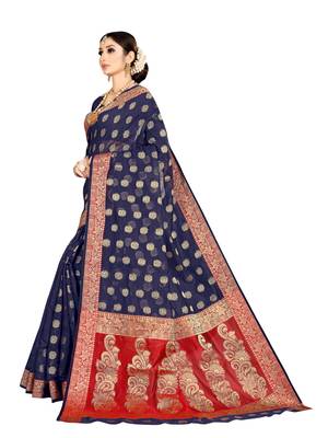 Blue woven banarasi silk saree with blouse 2