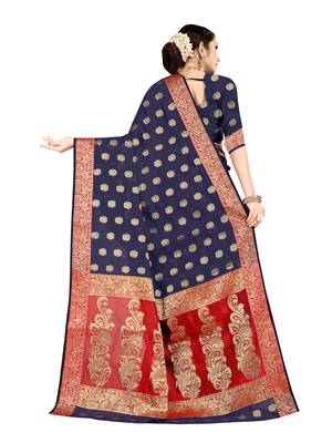 Blue woven banarasi silk saree with blouse 3