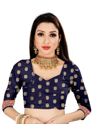 Blue woven banarasi silk saree with blouse 4