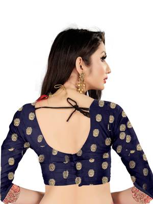 Blue woven banarasi silk saree with blouse 5