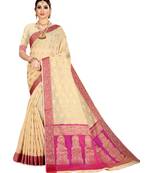 Beige woven banarasi silk saree with blouse