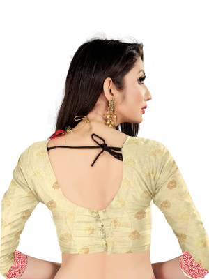 Beige woven banarasi silk saree with blouse 5