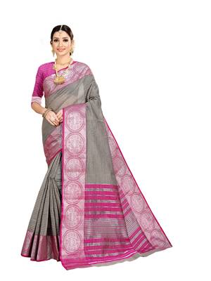 Grey woven kanchipuram silk saree with blouse 1