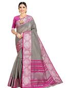 Grey woven kanchipuram silk saree with blouse