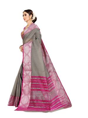 Grey woven kanchipuram silk saree with blouse 2