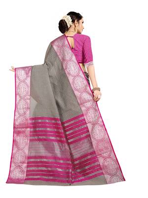 Grey woven kanchipuram silk saree with blouse 3