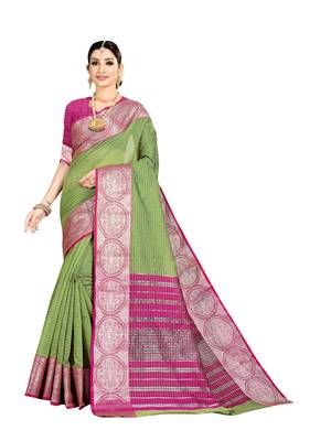 Green woven kanchipuram silk saree with blouse 1
