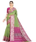 Green woven kanchipuram silk saree with blouse