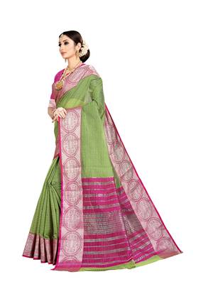 Green woven kanchipuram silk saree with blouse 2