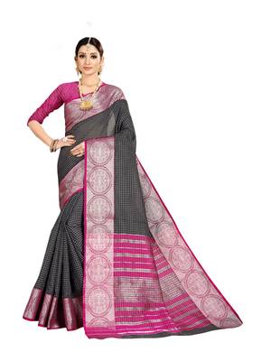 Black woven kanchipuram silk saree with blouse 1