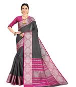 Black woven kanchipuram silk saree with blouse