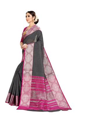 Black woven kanchipuram silk saree with blouse 2