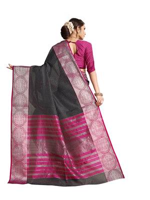 Black woven kanchipuram silk saree with blouse 3