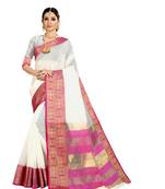 White woven kanchipuram silk saree with blouse