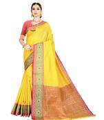Yellow woven kanchipuram silk saree with blouse