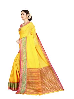Yellow woven kanchipuram silk saree with blouse 2