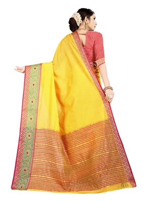 Yellow woven kanchipuram silk saree with blouse 3