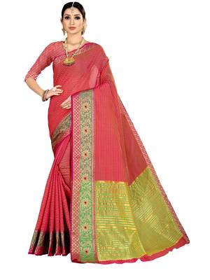 Red woven kanchipuram silk saree with blouse 1