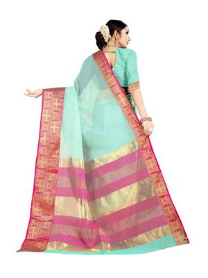Turquoise woven kanchipuram silk saree with blouse 3