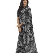Black printed linen saree with blouse