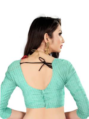 Turquoise woven kanchipuram silk saree with blouse 5