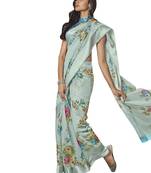 Sky blue printed linen saree with blouse