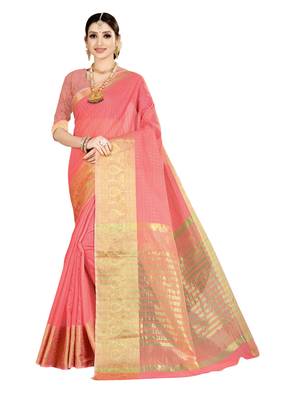 Pink woven kanchipuram silk saree with blouse 1