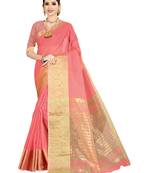 Pink woven kanchipuram silk saree with blouse