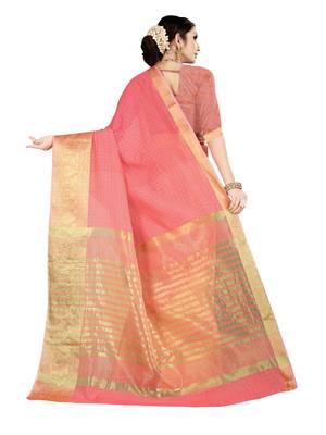 Pink woven kanchipuram silk saree with blouse 3