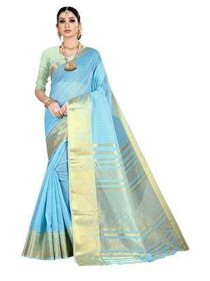 Blue woven kanchipuram silk saree with blouse 1