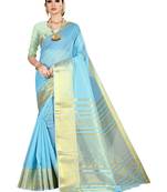 Blue woven kanchipuram silk saree with blouse