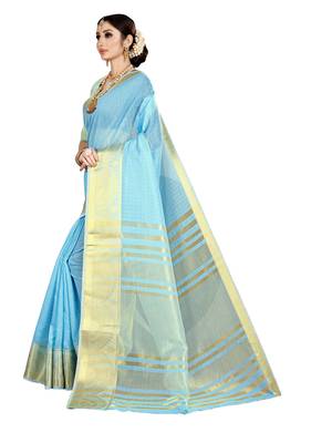 Blue woven kanchipuram silk saree with blouse 2