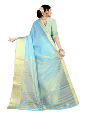 Blue woven kanchipuram silk saree with blouse 3