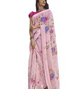 Pink printed linen saree with blouse