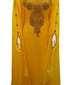 yellow georgette moroccan islamic dubai kaftan farasha zari and stone work dress
