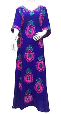 royal blue georgette moroccan islamic dubai kaftan farasha aari and stone work dress 1