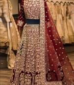 Maroon Embroidered Velvet Semi Stitched Lehenga