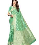 Green woven poly silk saree with blouse